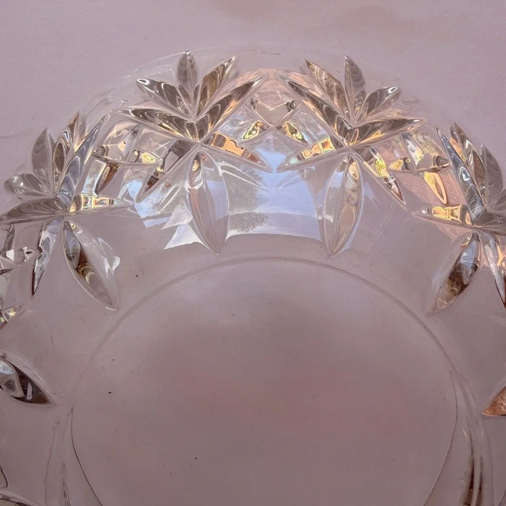 Vintage Lead‎ Crystal Pineapple Pattern Bowl Scalloped Edge Cut Glass Fruit Dish